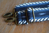 Hand Made Purse Strap, "Blue Black Artisan" Chevron Back, Adjustable Strap approx. 25.5 to 44 inches