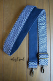 Hand Made Adjustable Purse Strap, Blue Diamonds, Navy Back, 25.5 to 44 inches