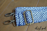 Hand Made Adjustable Purse Strap, Blue Diamonds, Navy Back, 25.5 to 44 inches