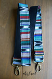Hand Made Purse Strap, "Blue Lagoon" Black Back, Adjustable Strap, approx. 28.5 to 48 inches