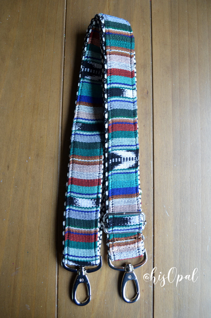 Hand Made Purse Strap, "Blue Lagoon" Chevron Back, Adjustable Strap, approx. 26 to 45 inches