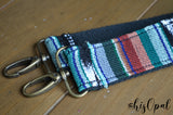 Short Hand Made Purse Strap, "Blue Lagoon" Black Back, Over the Shoulder Strap 24 inches