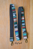Hand Made Purse Strap, Skinny Strap 1 inch wide "Blue Lagoon" Black Back, Adjustable Strap, approx. 25 to 45 inches