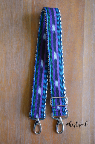 Hand Made Purse Strap, "Blue, Green, Purple" Chevron Back, Adjustable Strap, approx. 27 to 47 inches