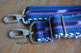 Hand Made Purse Strap, "Blue, Green, Purple" Chevron Back, Adjustable Strap, approx. 27 to 47 inches