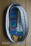 Hand Made Purse Strap, "Blue, Green, Purple" Chevron Back, Adjustable Strap, 25 to 44 inches