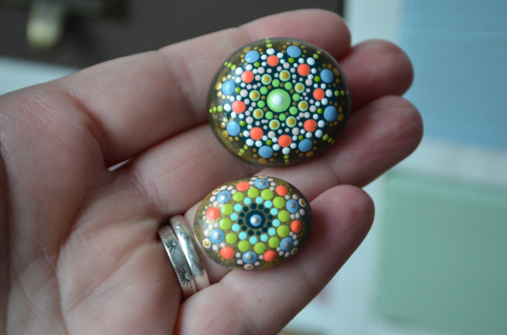 Fridge Magnet Set, Painted Rock Mandalas, Mini Mandala Magnets, Kitchen Decor