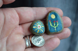 Painted Rock Duo, Desktop Decor, Hand Painted Rocks, Miniature Cactus Mandala Set