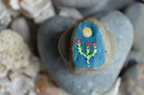 Painted Rock Duo, Desktop Decor, Hand Painted Rocks, Miniature Cactus Mandala Set