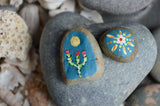Painted Rock Duo, Desktop Decor, Hand Painted Rocks, Miniature Cactus Mandala Set