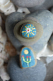 Painted Rock Duo, Desktop Decor, Hand Painted Rocks, Miniature Cactus Mandala Set