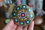 Neon Mandala Stone, Hand Painted Rock, Prayer Rock, Wedding Gift Mandala, Boho Decor