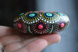 Neon Mandala Stone, Hand Painted Rock, Prayer Rock, Wedding Gift Mandala, Boho Decor