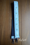 Hand Made Purse Strap, Baby Blue Boho Print, Navy Back, Over the Shoulder Strap, 30 inches