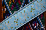Hand Made Purse Strap, Baby Blue Boho Print, Navy Back, Over the Shoulder Strap, 30 inches