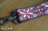 Hand Made Purse Strap, Pink Boho Print, Brown Back, Over the Shoulder Strap, 26.5 inches
