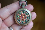 brass pocket watch pendant only, hand painted mandala, unique gift, mandala art, watch pendant