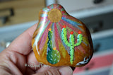 Painted Cactus Rock, Desktop Decor, Cactus Art, Hand Painted Rock Art, Southwestern Decor Art