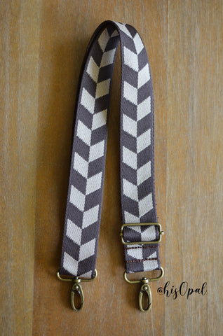 Hand Made Purse Strap, Brown Chevron, Adjustable Cross Body Strap, 26 to 44.5 inches