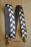 Hand Made Purse Strap, Brown Chevron, Adjustable Cross Body Strap, 26 to 44.5 inches