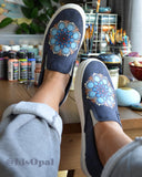 Mandala Canvas Shoes, Painted Shoes, Slip On Shoes, Hand Painted Sneakers, Painted Vans Size 6.5 Mens, Size 8 Womens