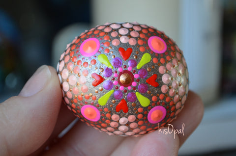 Valentines's Day, Pocket Mandala Stone, Hand Painted Rock, Meditation Stone, Boho Decor