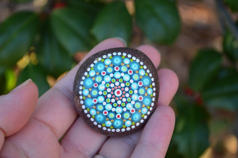 Mandala Stone, Painted Rock, Prayer Rock, Jewel Drop Mandala, Hand Painted Rock