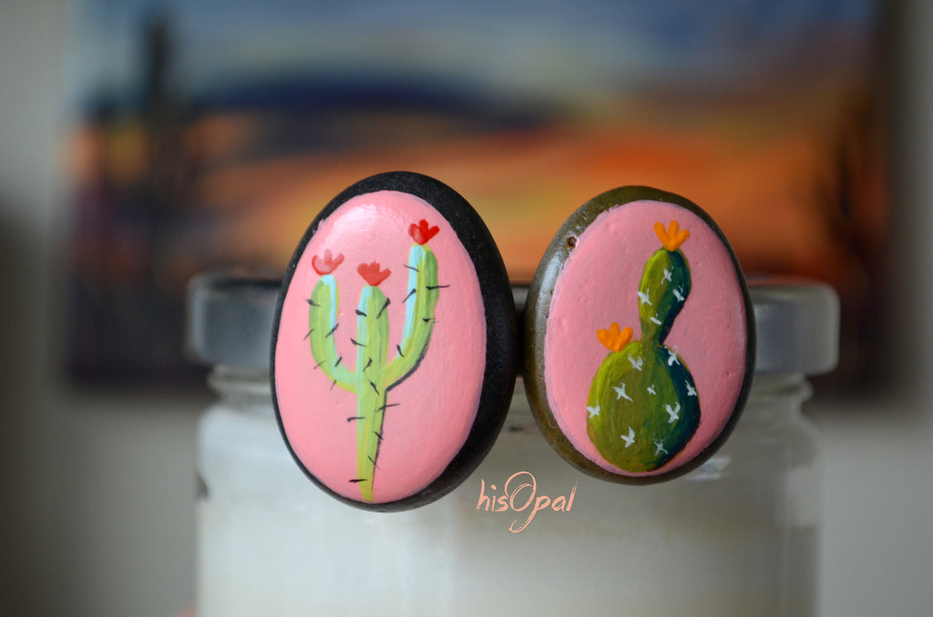 Cactus Fridge Magnets, Painted Rock Magnets, Mini Cactus Magnets, Refrigerator Magnets