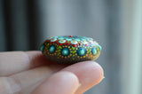 Small Mandala Stone, Painted Rock Gift, hisOpal Rocks, Teal and Red, Mandala Collection, Boho