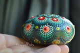Hand Painted Rock, Teal Mandala Stone, Colorful Mandala, Wedding Gift, teal and red
