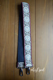 Hand Made Purse Strap, Burgundy Boho Print, Navy Back, Over the Shoulder Strap, 30 inches