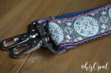 Hand Made Purse Strap, Burgundy Boho Print, Navy Back, Over the Shoulder Strap, 30 inches