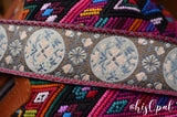 Hand Made Purse Strap, Burgundy Boho Print, Navy Back, Over the Shoulder Strap, 30 inches