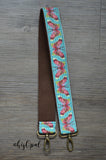 Hand Made Purse Strap, "Butterfly on Stripe" Brown Back, Over the Shoulder Strap, approx 25.5 inches