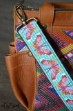 Hand Made Purse Strap, "Butterfly on Stripe" Brown Back, Over the Shoulder Strap, approx 25.5 inches