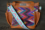Hand Made Purse Strap, "Butterfly on Stripe" Brown Back, Over the Shoulder Strap, approx 25.5 inches