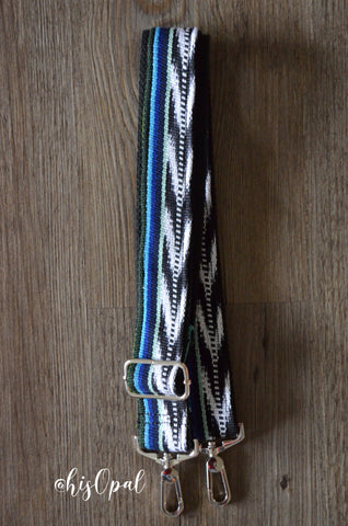 Hand Made Purse Strap, "Baja" Black Back, Adjustable Strap, 26 to 44.5 inches