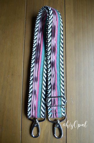 Hand Made Purse Strap, "Fauxvana© Pink" Chevron Back, Adjustable Strap, approx. 26 to 45 inches