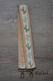 Hand Made Purse Strap, Tan with Cactus, Over the Shoulder Strap, 25 inches