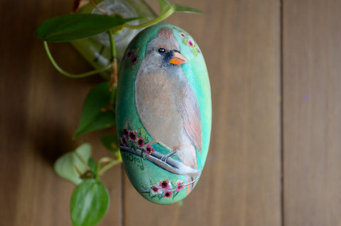 Female Cardinal, Hand Painted Rock, Unique Gift, Bird Watcher Gift, Painted Stone Art