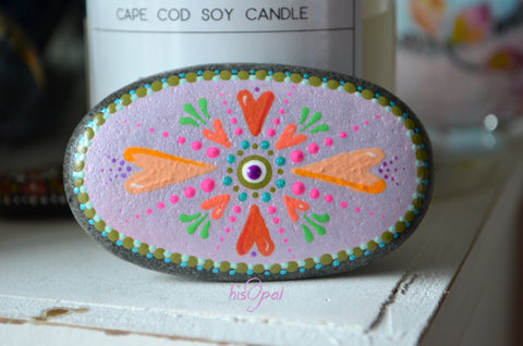 Valentine Painted Rock, Hand Painted Stone, Heart Art, hisOpal Rocks, gift for her