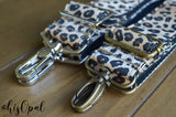 Hand Made Purse Strap, "Cheetah" Black Back, Adjustable Strap 26 to 44 inches