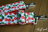 Hand Made Adjustable Purse Strap, Cherries, Red Back, 26 to 45 inches
