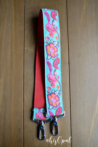 Hand Made Purse Strap, Turquoise "Chippy" Red Back, Over the Shoulder Strap, 24.5 inches