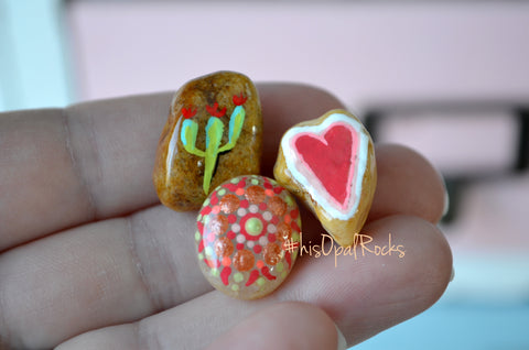 Cute Fridge Magnets, Hand Painted Rock, Mini Magnets, 3 Refrigerator Magnets