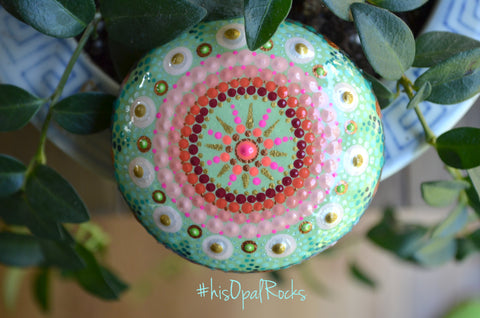 Hand Painted Rock, Mandala Stone, hisOpal Rocks, Sun Mandala, Wedding Gift, Pastel