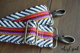 Hand Made Purse Strap, "Sedona" Black and White Chevron Back, Adjustable Strap, 27 to 48 inches