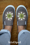Grey Mandala Canvas Shoes, Original Art, Painted Shoes, Slip On Shoes, Hand Painted Sneakers Size 8