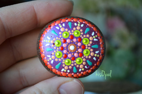 Small Mandala Stone, Painted Rock, Prayer Rock, Jewel Drop Mandala, Hand Painted Rock