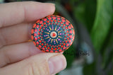 Sunburst Mandala Stone, Hand Painted Rock, Unique Decor Red, Boho Gift, MAGNET, Kitchen Decor